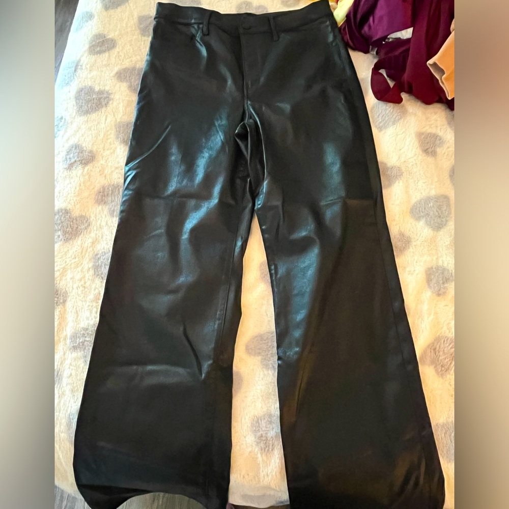 Faux leather straight leg pants
